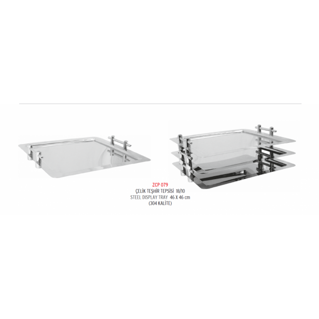 Alkan Steel Display Tray - Wavy Edge 46x46cm Stainless Steel for hospitality & OS&E