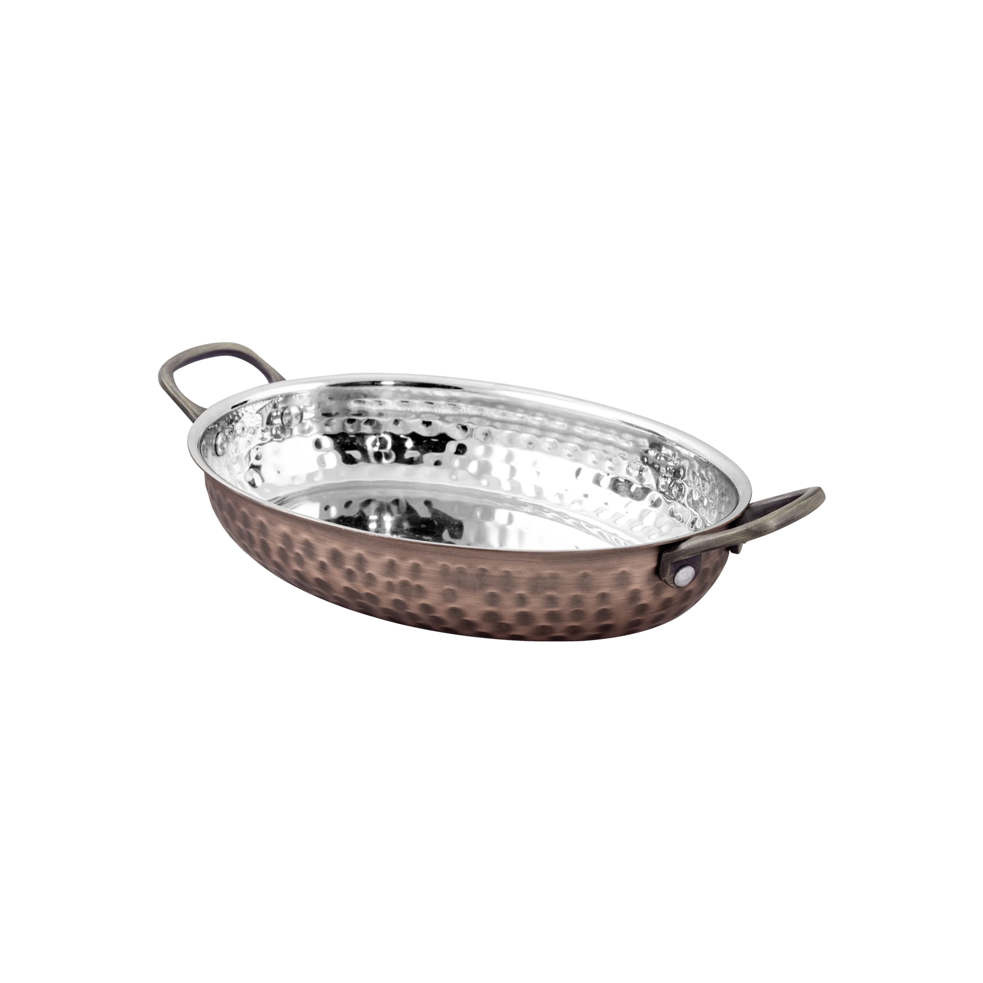 Copper Oval Fry Pan with 2 Side Brass Handles 20.75cm x 15.75cm x 3.75cm - 700ml