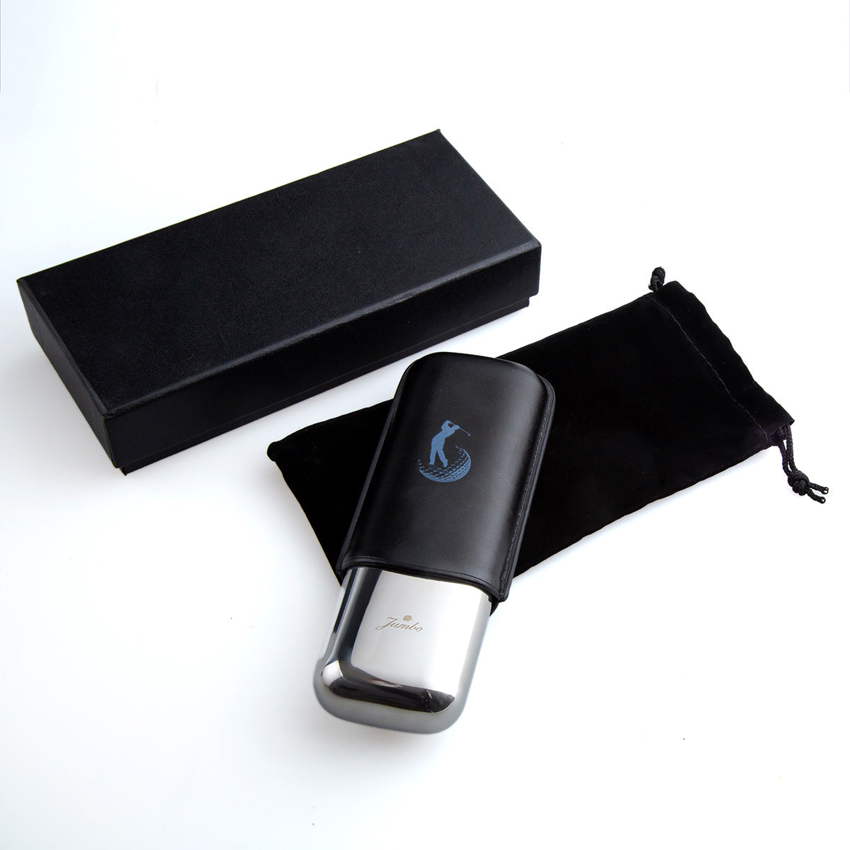 Jumbo Golf Line Black Leather Double Cigar Case