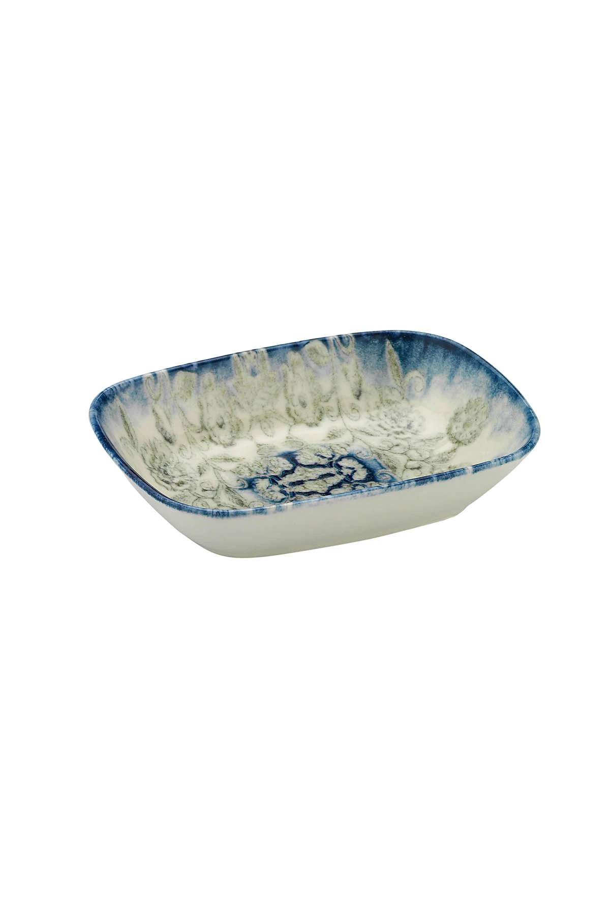 Kutahya Porcelain Bone Ent.Hotel 12cm.Square Boat Plate Blu Blanc