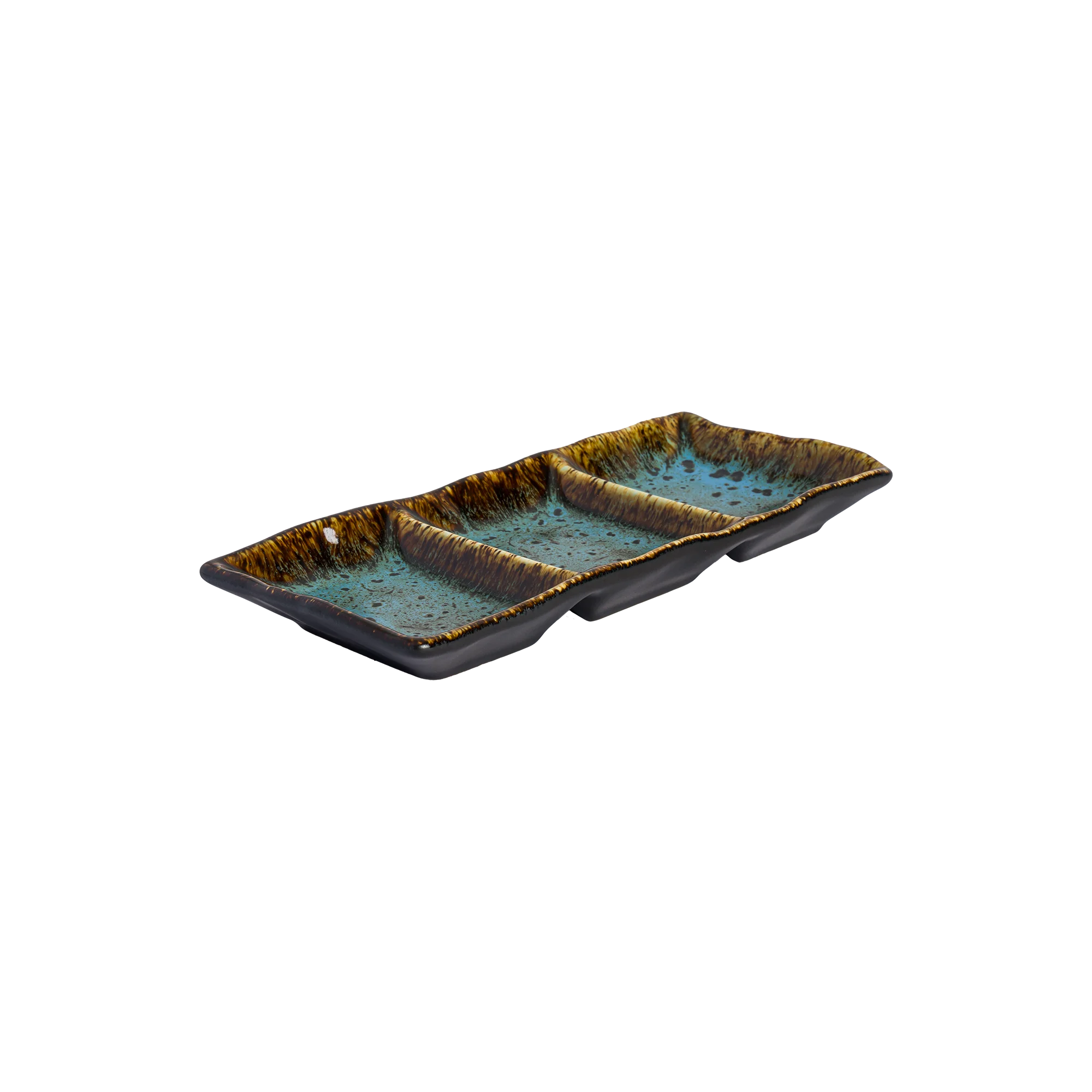 Wabi Blue Rectangular Triple Sauce Bowl 19.8 x 9 x 2.3 cm