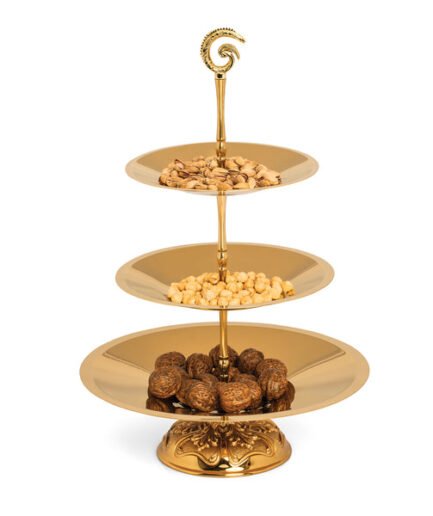Conical Gold Bowl Seashell Handle 3 Layer Royal Foot