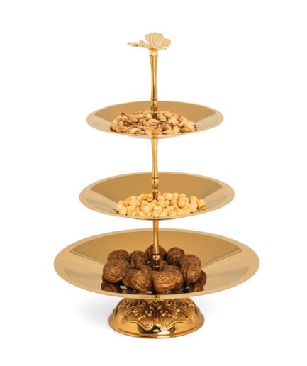 Conical Gold Bowl Butterfly Handle 3 Layer Royal Foot