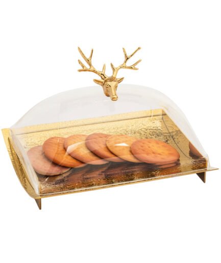 Covered Room Fruit Bowl Deer Handle Gold